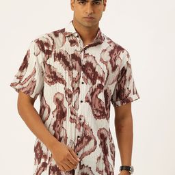 FIFTY TWO Printed & Textured Drop-Shoulder Sleeves Comfort Fit Casual Shirt-image-15