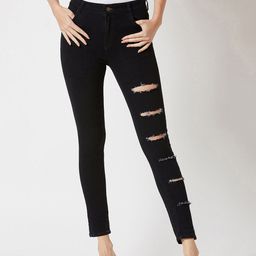 Miss Chase Women Black Slim Fit Mid-Rise Slash Knee Jeans-image-82