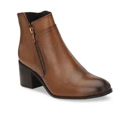 Delize Women Tan Brown Solid Faux Leather Boots-image-3