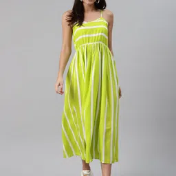 Meeranshi Women Fluorescent Green & White Liva Striped Maxi Dress-image-31