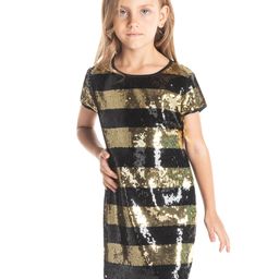 Cherry Crumble Girls Black & Gold-Coloured Embellished A-Line Dress-image-66