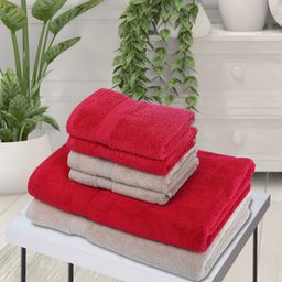 BIANCA Red & Beige 6-Pieces Solid 500 GSM Bath & Hand Towel Set-image-5