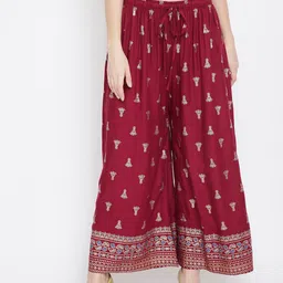 Clora Creation Women Maroon & Gold-Toned Printed Flared Palazzos-image-44