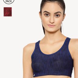 Floret Maroon & Navy Blue Printed Non-Wired Lightly Padded Workout Bra-image-21