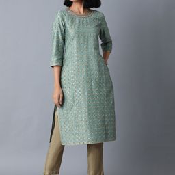 Wishful Women Green Ethnic Motifs Printed Kurta-53
