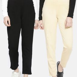 Dollar Missy Women Pack of 2 Smart Straight Fit Solid Regular Trousers-image-69