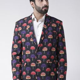 Hangup Men Black & Pink Printed Regular-Fit Single-Breasted Blazer-image-28