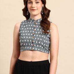 Molcha Geometric Printed Cotton Saree Blouse-image-67
