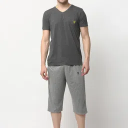 VIMAL JONNEY Men Grey & Yellow Solid Night suit-image-68