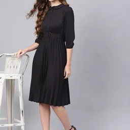SASSAFRAS Black Accordian Pleats A-Line Dress-14
