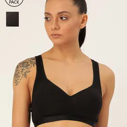 Lady Lyka Pack of 2 Black Solid Non-Wired Lightly Padded Workout Bras PROVOGUE-image-61
