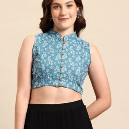 Molcha Floral Printed Cotton Saree Blouse-image-13