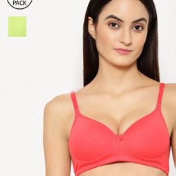 Floret Fluorescent Green & Rose Pack of 2 Solid Push-Up Bra T3010_Lime Green-Tomato_30B-36