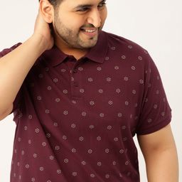 Sztori Men Plus Size Maroon & White Printed Cotton Polo Collar T-shirt-picture-13