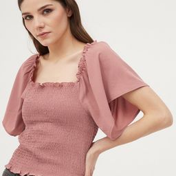 Harpa Women Pink Bell Sleeve Crepe Regular Top-36
