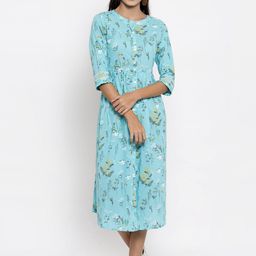 Indibelle Women Blue Printed Fit and Flare Dress-picture-39
