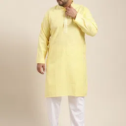SOJANYA PLUS Size Men Solid Yellow Pure Cotton Kurta with Churidar-picture-12