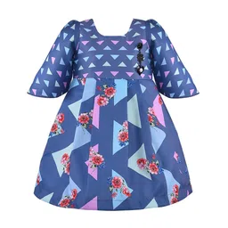 Wish Karo Blue Printed Satin Dress-image-84