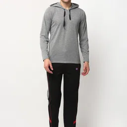 VIMAL JONNEY Men Grey Melange & Black Solid Night suit-image-86