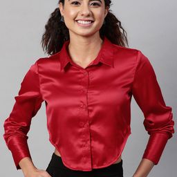 STREET 9 Red Shirt Style Crop Top-image-62