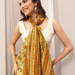 Libas Floral Printed Saree With Blouse-image-1