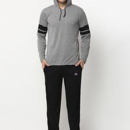 VIMAL JONNEY Men Grey Melange & Black Solid Night suit-image-77