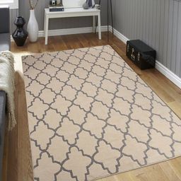 Saral Home Beige & Grey Geometric Ogee Designer Anti-Skid Carpet-image-89