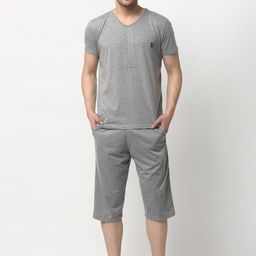 VIMAL JONNEY Men Grey Melange Solid Night suit-image-85