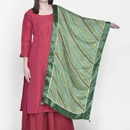 Dupatta Bazaar Green & Beige Leheriya Dupatta-image-67