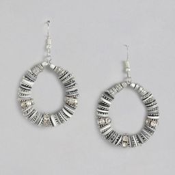 RICHEERA Grey & Silver-Toned Circular Drop Earrings-4