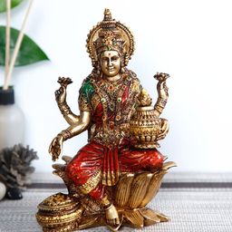 CraftVatika Gold-Toned & Red Lakshmi Devi Idol Handpainted Showpiece-image-22