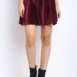 NEUDIS Women Maroon Solid Flared Mini Skater Skirt-image-40