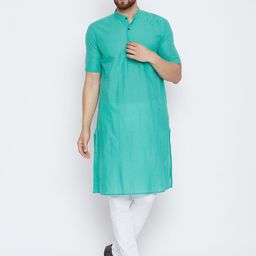 even Men Teal Solid Straight Kurta-image-81