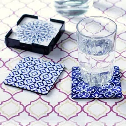 Reinvention Factory Set of 6 Blue & White Printed Coasters-picture-16