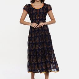 Souchii Women Navy Blue Printed Fit and Flare Dress-picture-12