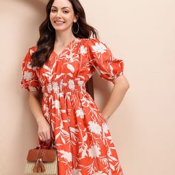 Mast & Harbour Floral Print Smocked Fit & Flare Dress-image-45