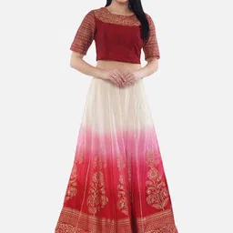 Be Indi Maroon & Cream-Coloured Embroidered Ready to Wear Lehenga &-picture-42