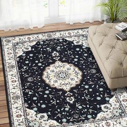 Status Black & Off-White Printed Vintage Persian Nylon Anti-Skid Carpet-7