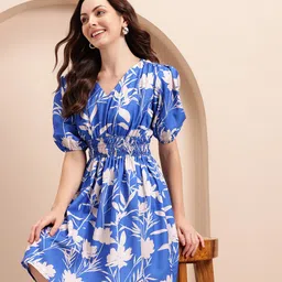 Mast & Harbour Floral Print Smocked Fit & Flare Dress-picture-21