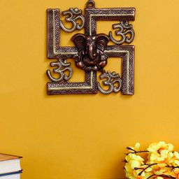 eCraftIndia Gold-Toned Handcrafted Lord Ganesha on Om Swastik Wall Hanging Showpiece-9