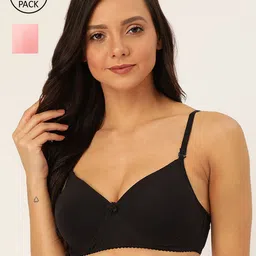 Lady Lyka Black & Pink Solid Non-Wired Lightly Padded T-shirt Bra-image-86