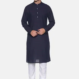 Saffron Threads Men Navy Blue Checked Kurta-image-38