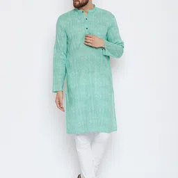 even Men Green Striped Straight Kurta-image-65