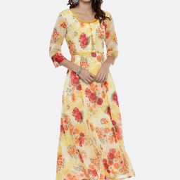Souchii Women Yellow Printed A-Line Kurta-image-81