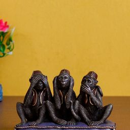 eCraftIndia Brown Set of 3 Wise Monkeys Decorative Animal Figurine Showpiece-image-50