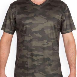 SOLOGNAC By Decathlon Men Olive Green Camouflage Printed V-Neck Hiking T-shirt-image-34