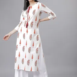 Vishudh Women White & Rust Red Printed Straight Kurta-20