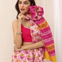 Libas Floral Printed Saree With Blouse-18