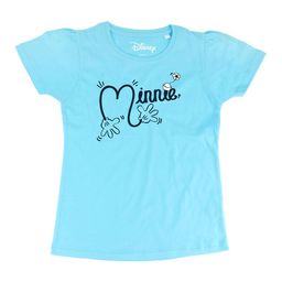 Minnie Girls Blue Printed Round Neck T-shirt-image-100