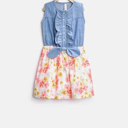 StyleStone Girls Blue & Pink Denim Fit and Flare Dress-image-32